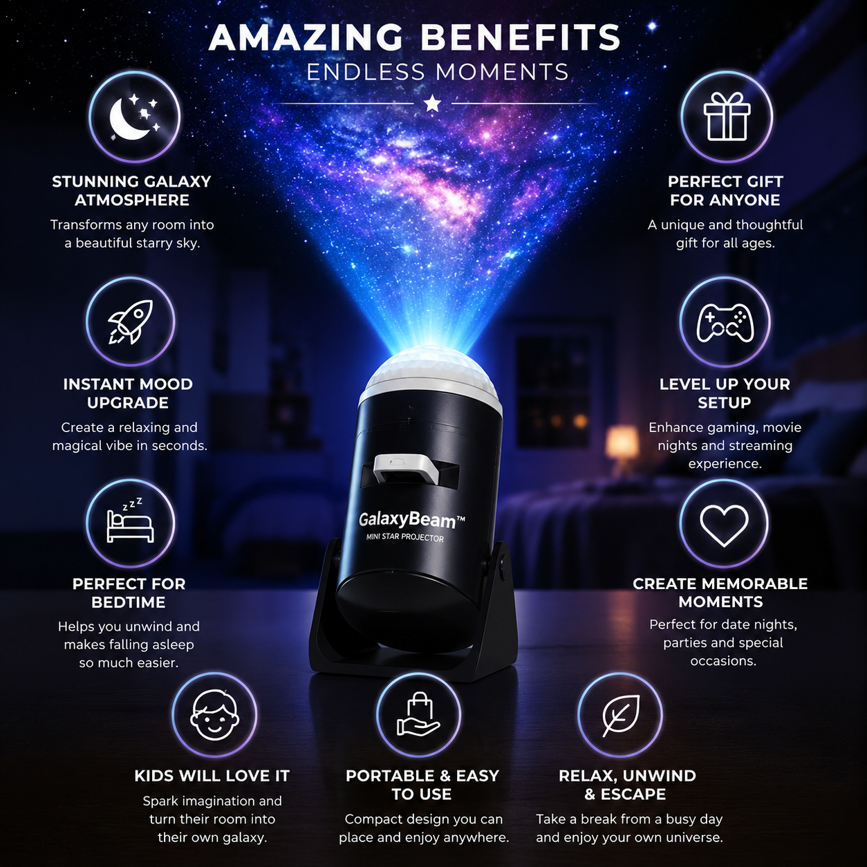 🥇 GalaxyBeam™ Mini Star Projector