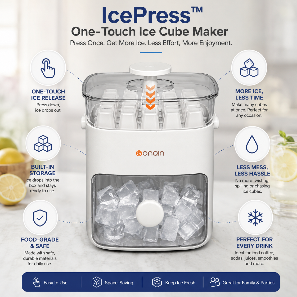 🥇 IcePress™ One-Touch Ice Cube MakerStorage Box