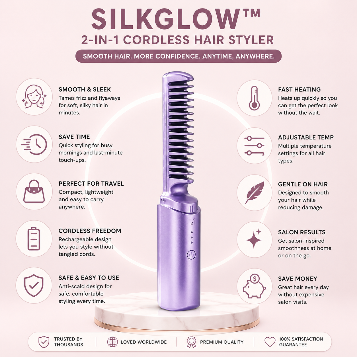 SilkGlow™ 2-in-1 Cordless Hair Styler
